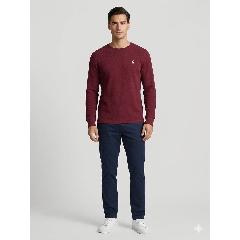 Polo Ralph Lauren Burgundy Waffle Knit Thermal Long Sleeve Sleep Shirt Size XL